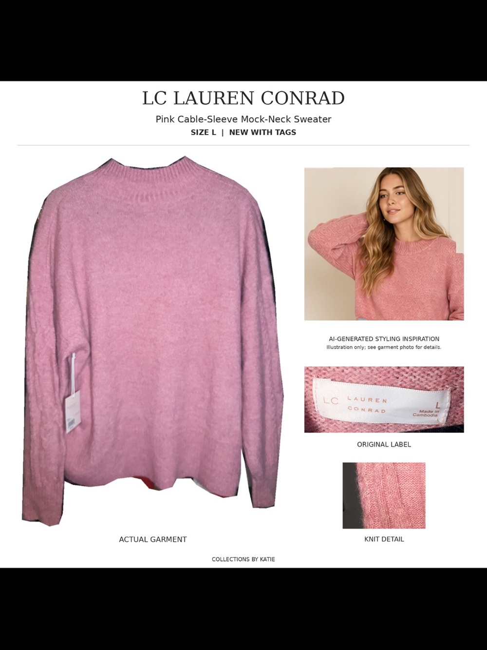 LC Lauren Conrad Dusty Pink Cable-Sleeve Mock Neck Sweater